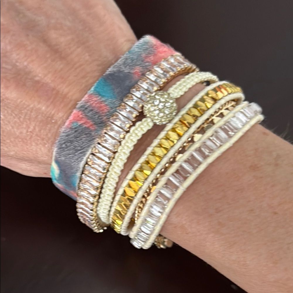 Layered Cuff Bracelet – Tie-Dye Suede, Beads, Crystal Accent - Picture 8 of 8